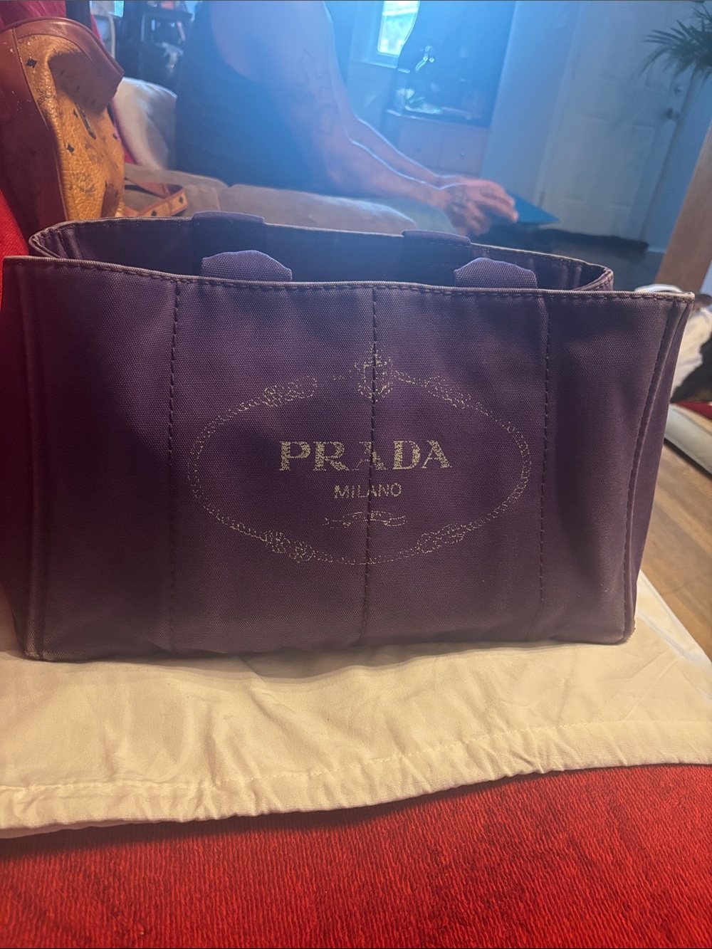 Prada Canapa Purple Large Tote  with Logo